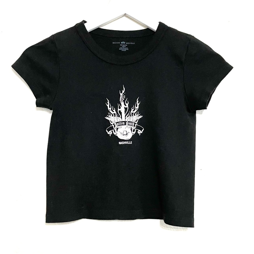 Brandy Melville Rotten Youth Nashville Black Ashlyn Top Cropped Tee
